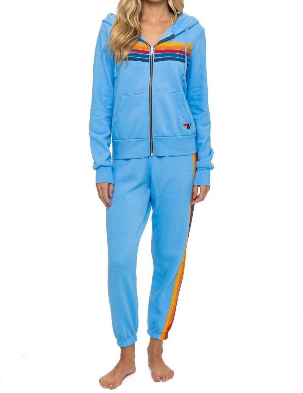 NEW AVIATOR NATION 5 stripe hoodie in sky